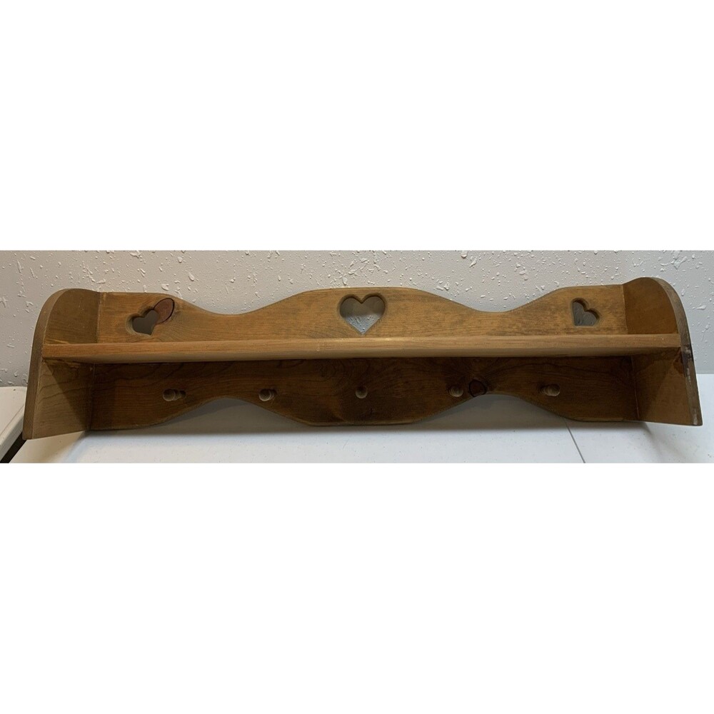 Country Farmhouse Cottage 38” Shelf Heart Cutout 5 Hooks 38x7x9.5
